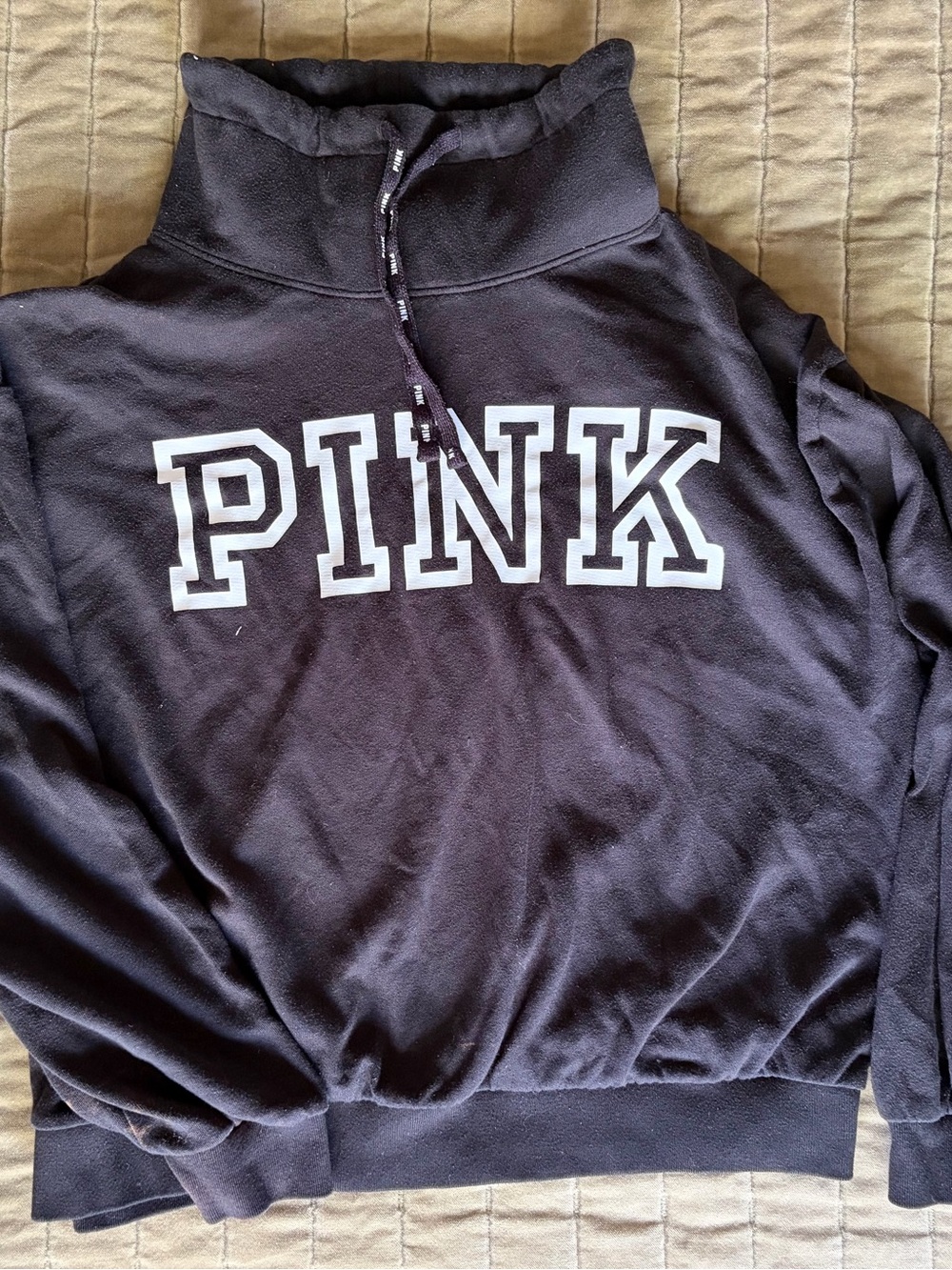 PINK Victoria's Secret Cropped White Logo Black Cowl Neck Hoodie Size M
